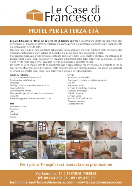 LE CASE DI FRANCESCO – HOTEL PER LA TERZA ETÃ€ APRE A TERMINI IMERESE