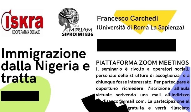 Aperte iscrizioni al webinar (24 giugno) per operatori sociali e di accoglienza su "Immigrazione dalla Nigeria e tratta"
