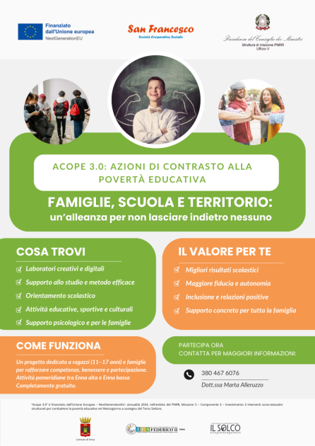  Enna e Calascibetta al centro del progetto “ACOPE 3.0”: firmato protocollo per contrastare la povertà educativa nel territorio ennese