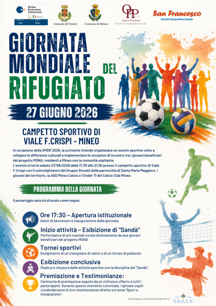 Mineo celebra la Giornata Mondiale del Rifugiato 2026 con un evento sportivo dedicato all’integrazione
