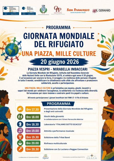Mirabella Imbaccari celebra la Giornata Mondiale del Rifugiato 2026 con l’iniziativa Una piazza, mille culture"