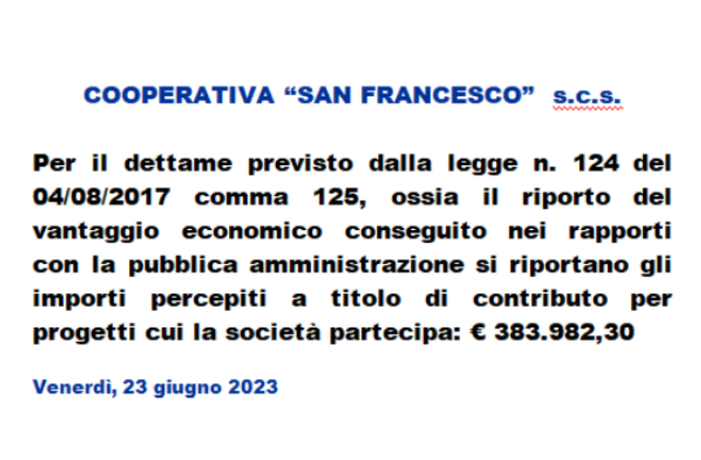 RENDICONTAZIONE DEI CONTRIBUTI PUBBLICI RICEVUTI NELL'ANNO 2022